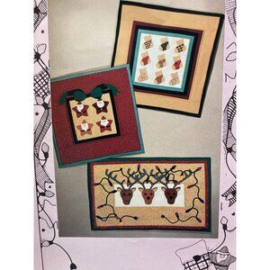 Joy Little Brown House Patterns 3 Appliqué Quilts 1993 Santa stocking reindeer